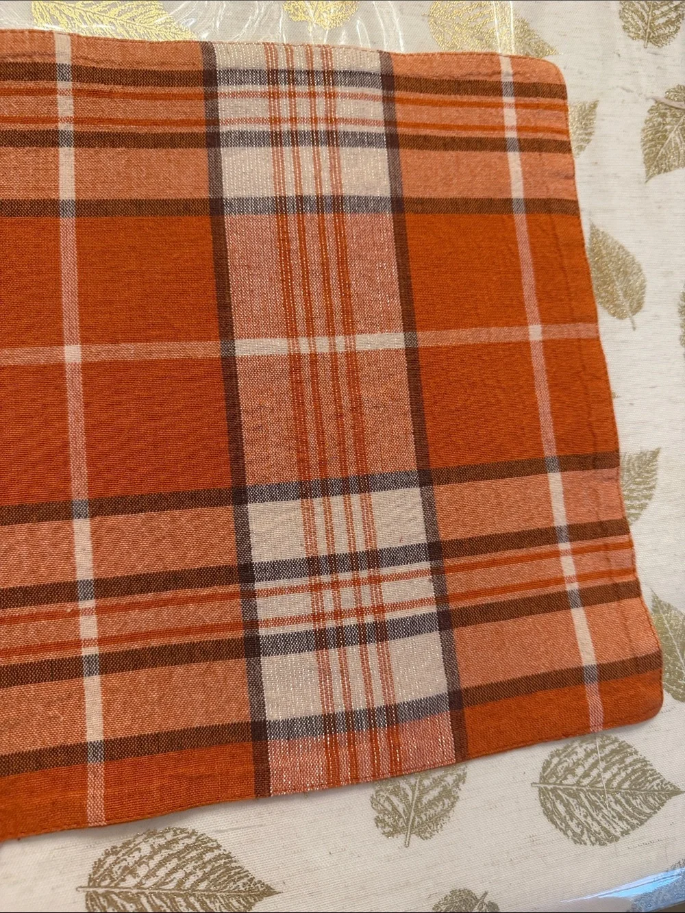 Orange Plaid Fall Cotton Placemats set of 8